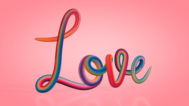 Ilustración 3d de la palabra brillante y multicolor sobre un fondo rosa