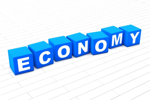 Ilustración 3D de la palabra Economía