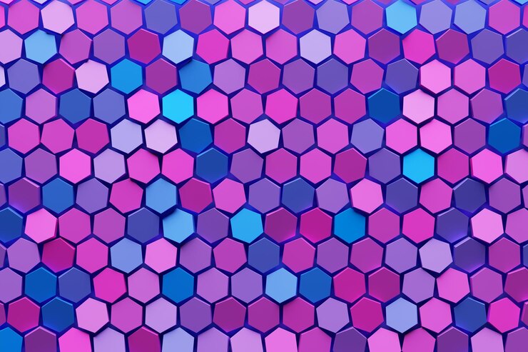 Foto ilustración 3d de un panal monocromático de panal azul y rosa para miel patrón de fondo de mosaico de formas hexagonales geométricas simples