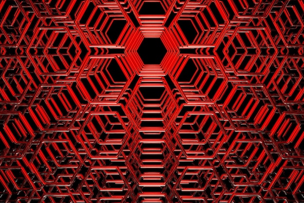 Ilustración 3d de un panal monocromático de panal rojo para miel Patrón de fondo de mosaico de formas hexagonales geométricas simples