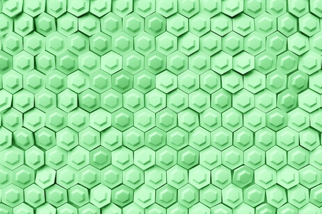 Ilustración 3d de un panal monocromático de panal verde para miel Patrón de formas hexagonales geométricas simples fondo de mosaico Concepto de panal de abeja Colmena