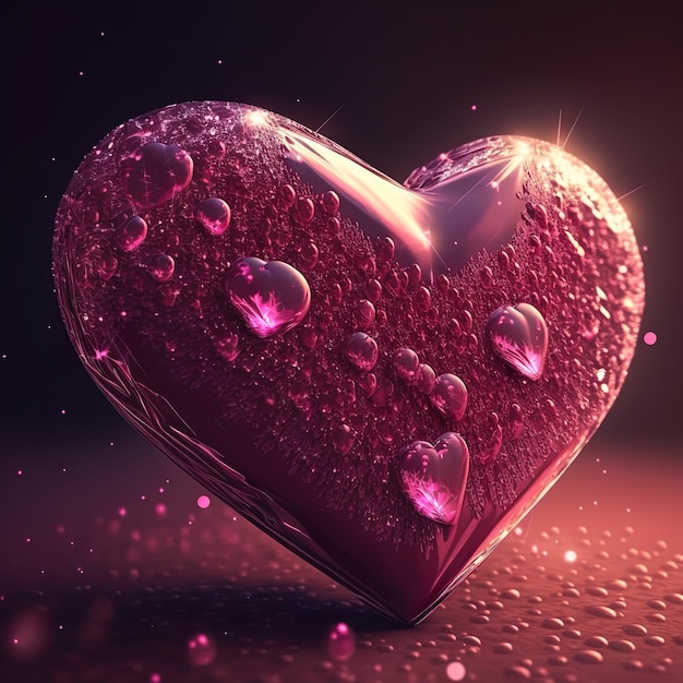 Ilustración 3d de la pancarta de corazón rosa brillante con corazón brillante Corazón de amor