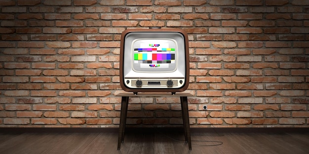 Ilustración 3D de pared de ladrillo de televisor retro