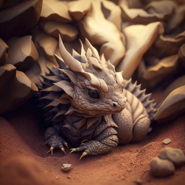 Ilustración 3d pequeño dragón super lindo con ojos grandes AI generativa