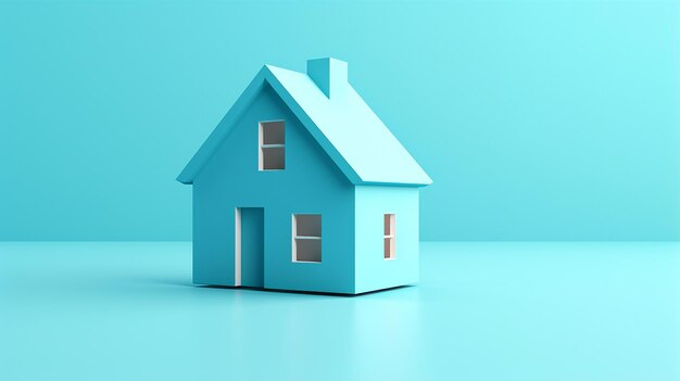 Ilustración en 3D de un pequeño modelo de casa turquesa