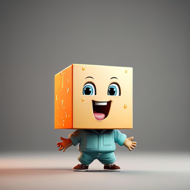 Ilustración de 3d pequeño personaje lindo con una caja de regalos