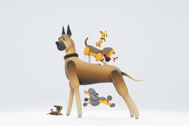 Ilustración 3D de un perro jugando