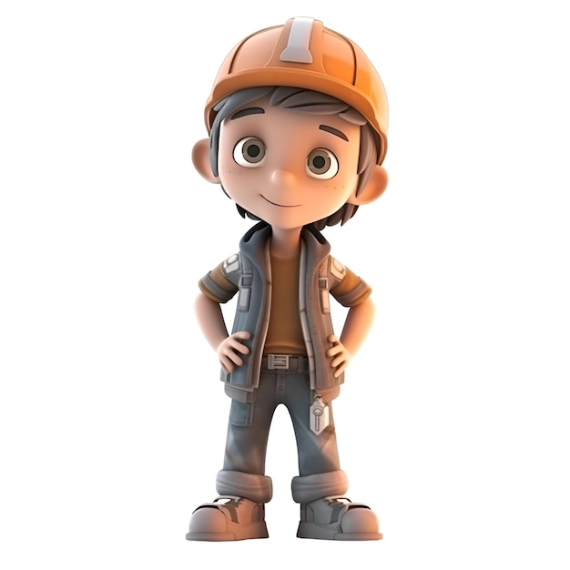 Ilustración 3D de un personaje de dibujos animados con casco y mono