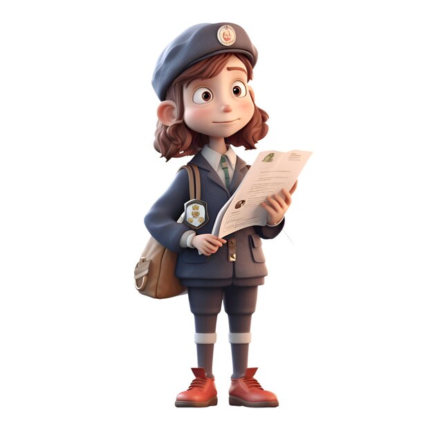 Ilustración 3D de un personaje de dibujos animados como oficial de policía con un periódico