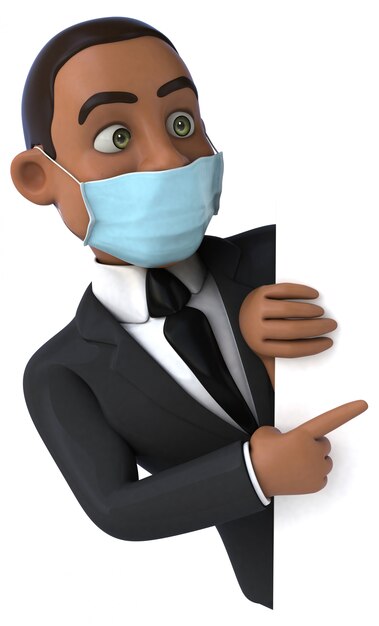 Ilustración 3D de un personaje de dibujos animados con una máscara para la prevención del coronavirus