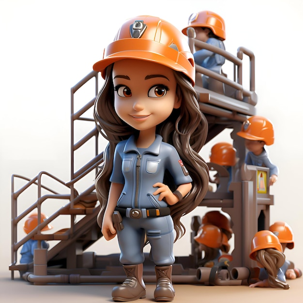 Foto ilustración en 3d de un personaje de dibujos animados de una trabajadora de la construcción