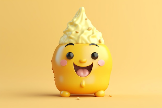 Ilustración 3d de personaje de helado amarillo lindo