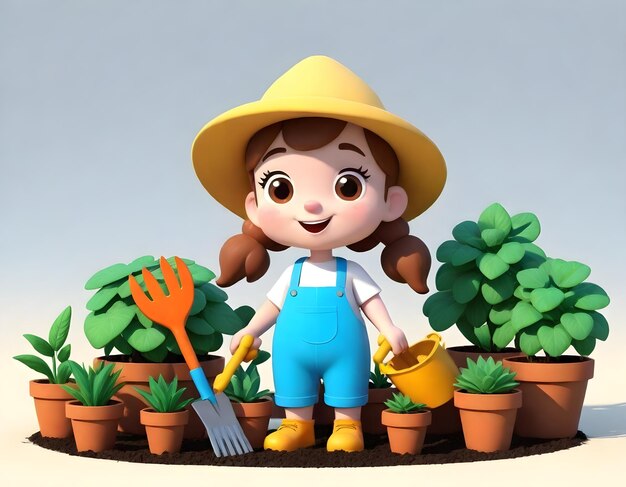 Foto ilustración 3d de un personaje de jardinería