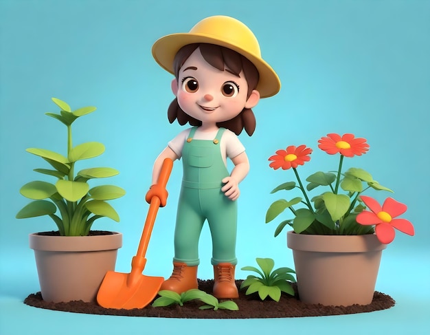 Foto ilustración 3d de un personaje de jardinería