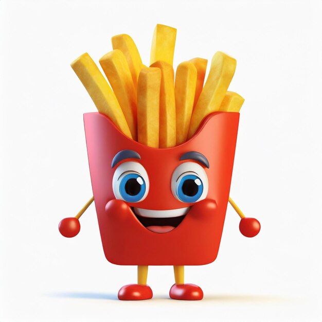 Ilustración 3D de un personaje lindo de papas fritas