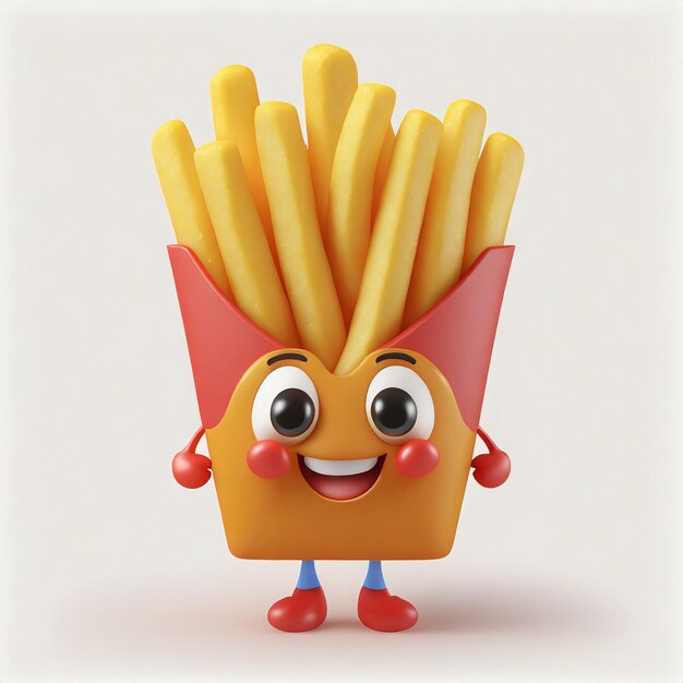 Foto ilustración 3d de un personaje lindo de papas fritas