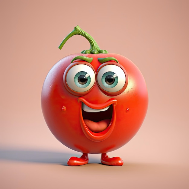 Ilustración 3D del personaje de tomate que se dibuja en estilo de dibujos animados Generado por AI