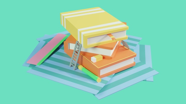 Ilustración 3d de pila de libros con fondo