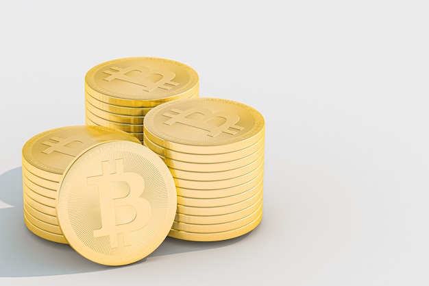Ilustración 3d pila de oro bitcoin