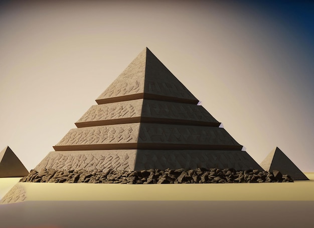 Ilustración 3D de una pirámide con un fondo sólido de camello