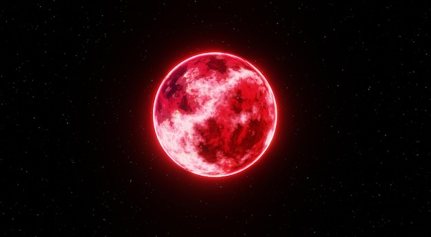 Ilustración 3d planeta luz roja cielo luna astronomía papel tapiz de fondo