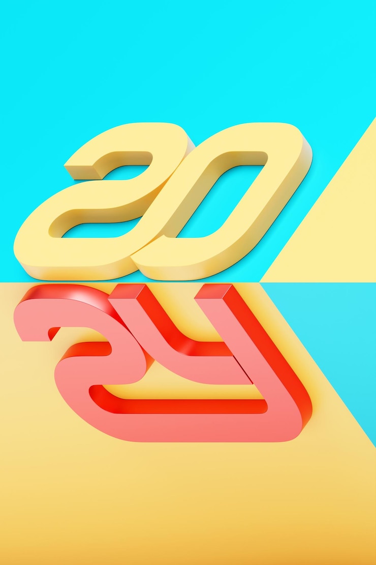 Foto ilustración 3d plantilla de fondo feliz año nuevo 2024 ilustración 3d volumétrica de vacaciones del número 2024 diseño de cartel o pancarta festivo fondo moderno de feliz año nuevo
