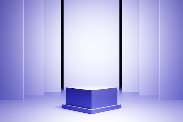 Ilustración 3d de un podio cuadrado morado bajo luz blanca sobre un fondo morado. representación 3d Fondo de minimalismo geométrico