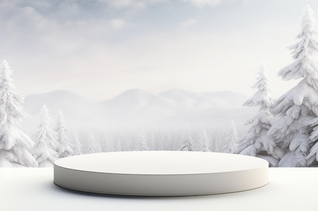Ilustración 3D del podio de invierno aislado en el fondo de la nieve