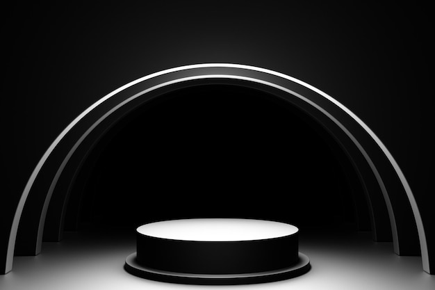 Ilustración 3d de un podio negro sobre fondo monocromo. Pedestal vacío para ceremonia de entrega de premios