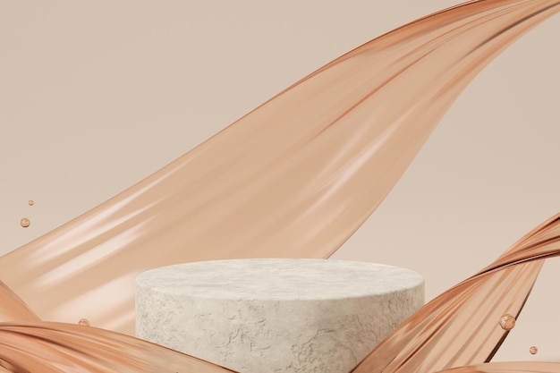 Ilustración 3d del podio del pedestal con crema de base escaparate de aceite de oliva de productos de belleza y cosméticos