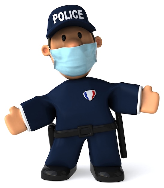 Ilustración 3D de un policía de dibujos animados