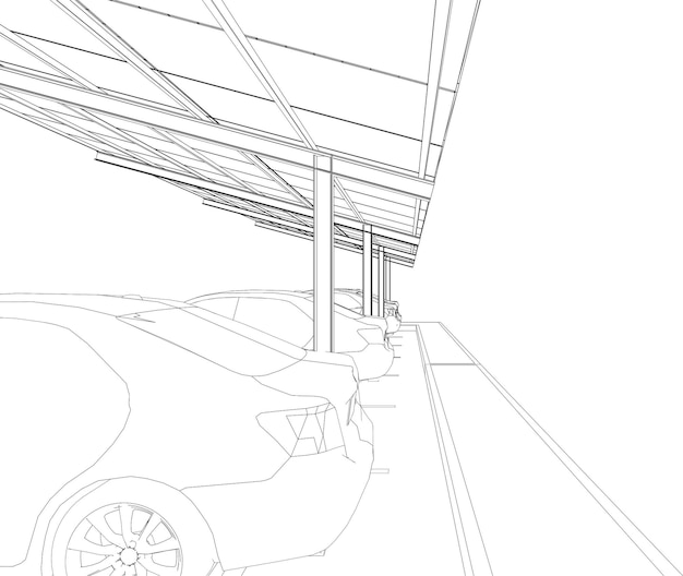 Ilustración en 3D de un porche solar para automóviles