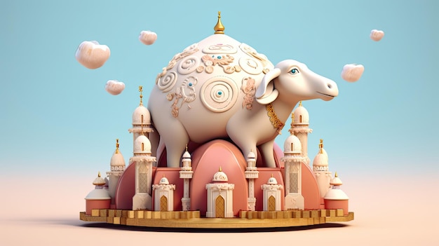 Ilustración 3D del póster de saludo de Eid Al Adha generado por IA