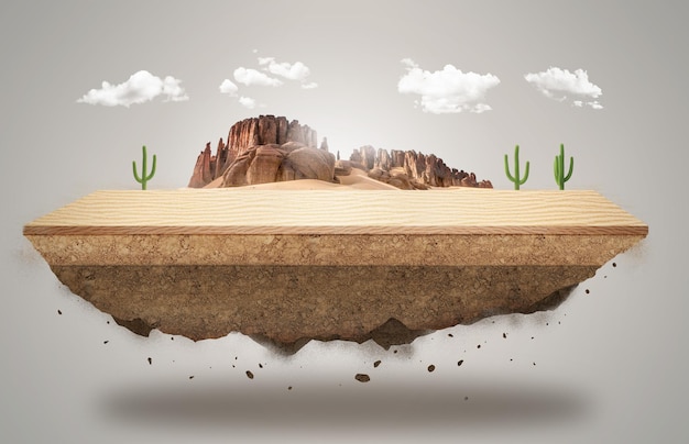 Ilustración 3d de publicidad todoterreno. tierra tropical fuera de la carretera aislada. desierto fuera de la carretera