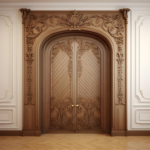 Ilustración 3d puerta vieja de madera