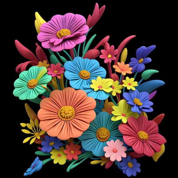 Foto ilustración en 3d de un ramo de flores