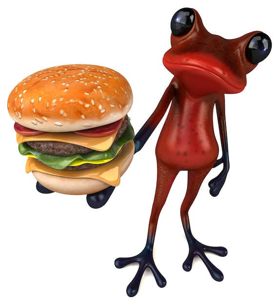 Ilustración 3D de rana roja divertida