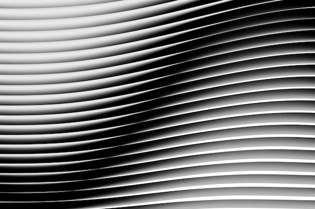 Ilustración 3D rayas blancas y negras en forma de fondo futurista de ondas de onda
