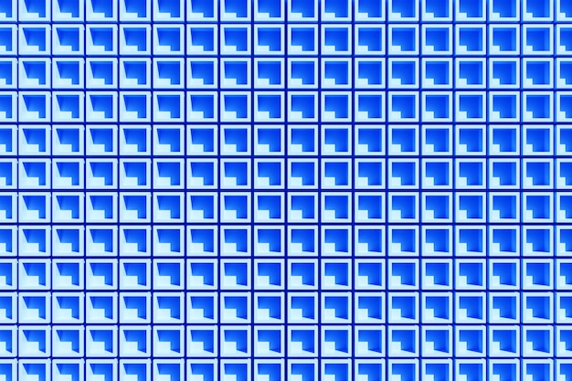 Ilustración 3d de rayas de pared azul Conjunto de cuadrados en patrón de fondo monocromo Patrón de fondo de geometría