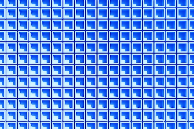 Foto ilustración 3d de rayas de pared azul conjunto de cuadrados en patrón de fondo monocromo patrón de fondo de geometría