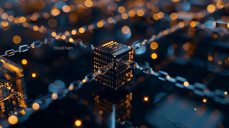 Foto una ilustración 3d de una red blockchain con cubos interconectados