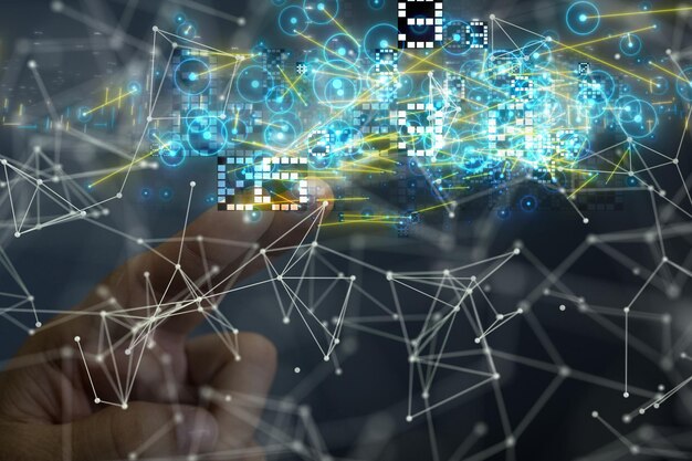 Ilustración 3D de red neuronal. Big data y ciberseguridad