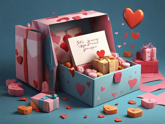 Ilustración en 3D de un regalo de amor