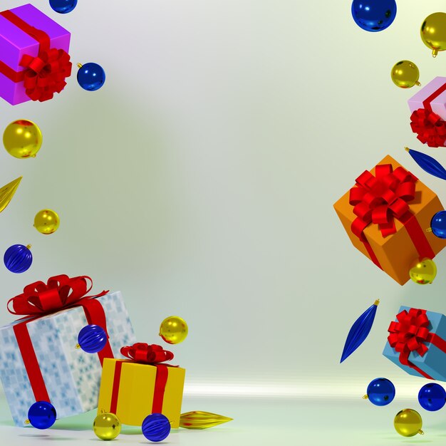 Foto ilustración 3d de regalos de año nuevo