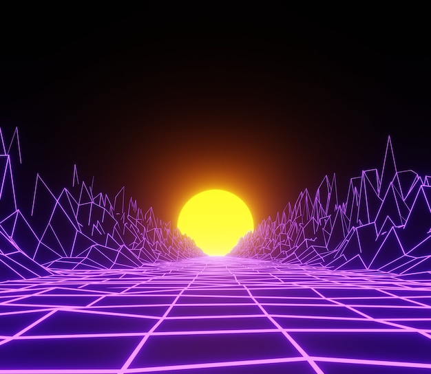 Ilustración 3d render abstracto moderno neón de luz