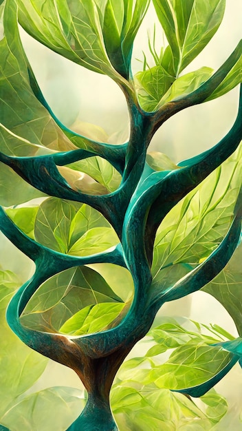 Ilustración 3D Render de árbol cúbico con hojas verdes Ilustración 3D