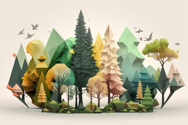 Ilustración 3D render Low Poly Art Desarrollo Sostenible y Medio AmbientexA