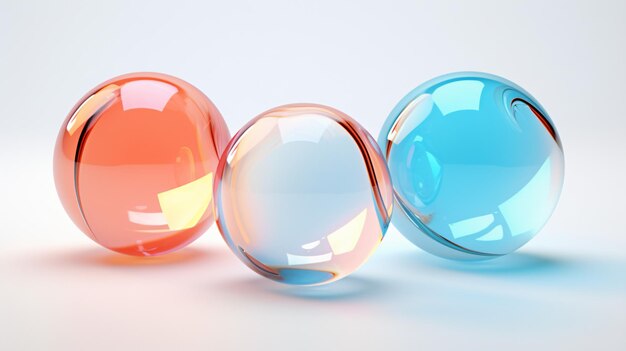 Ilustración 3D de renderización de bolas de vidrio sobre un fondo blanco