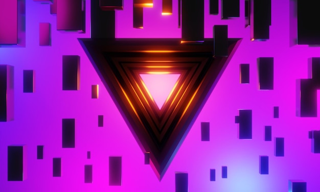 Ilustración en 3D renderización de juegos jugador fondo papel tapiz abstracto estilo cyberpunk metaverso juego de ciencia ficción brillo de neón de la escena de la sala de pedestal