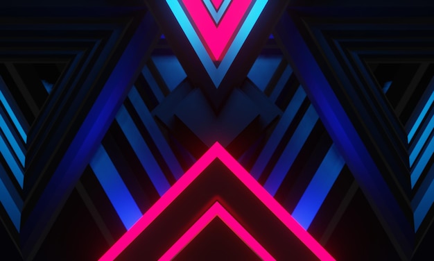 Ilustración en 3D renderización de juegos jugador fondo papel tapiz abstracto estilo cyberpunk metaverso juego de ciencia ficción brillo de neón de la escena de la sala de pedestal